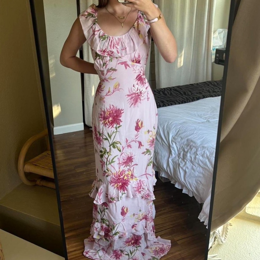 NWT Reformation Tripoli Pink Floral RuffleMaxi Dress size 6
